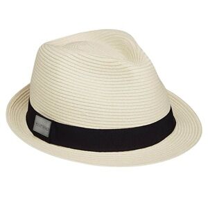 CARKELLA Del Mar Fairway Fedora with Black Band Chic Ivory M/L Adjustable NWOT